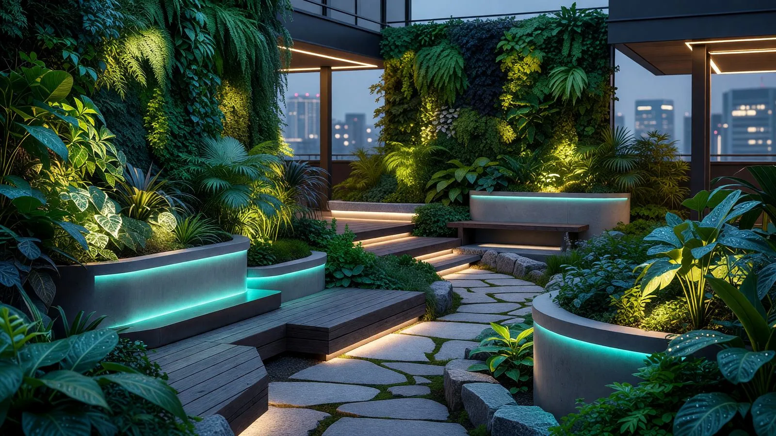 都市の屋上緑化庭園 / Urban rooftop botanical garden